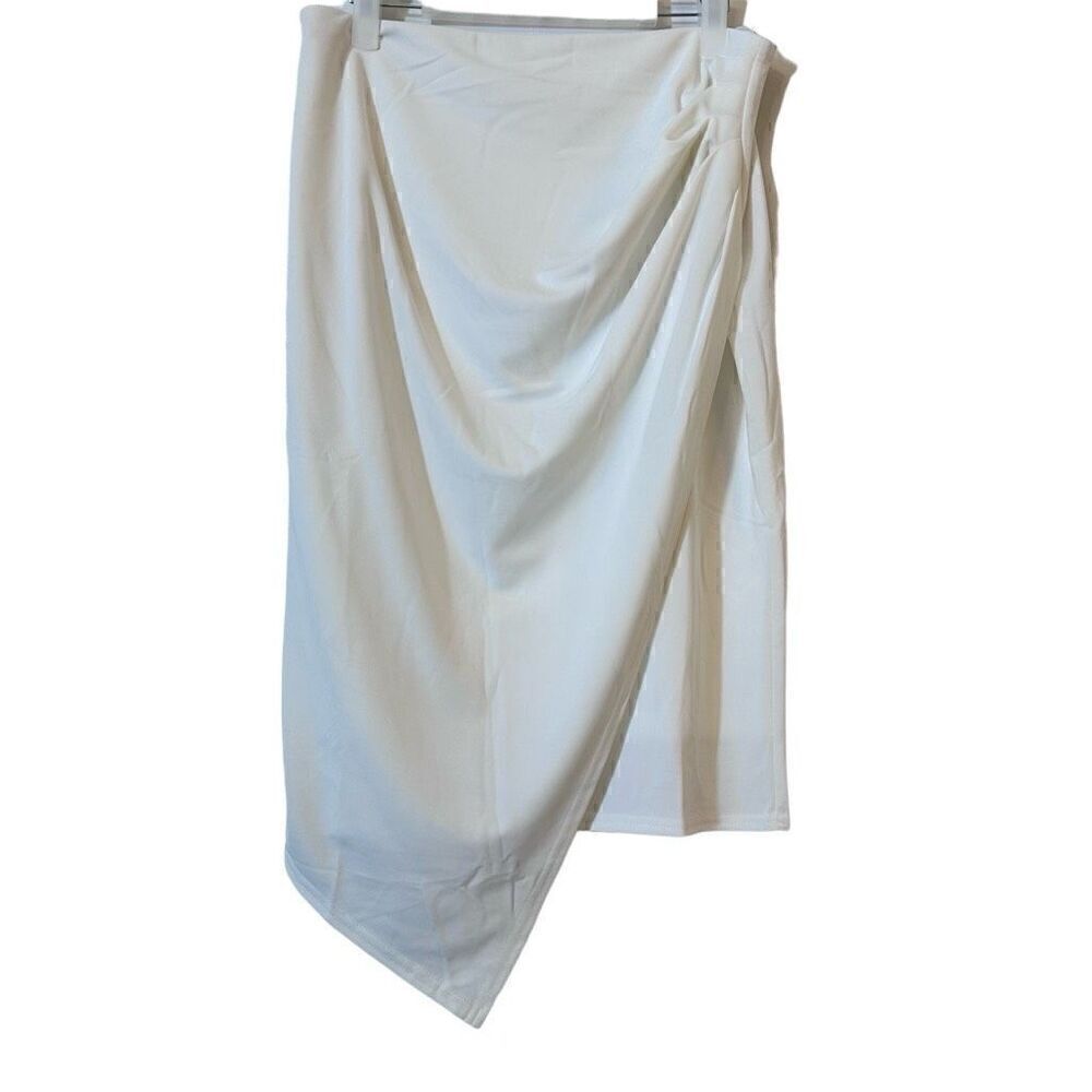 Kate Kasin Womens Asymmetrical Skirt Back Zipper Classic White Large